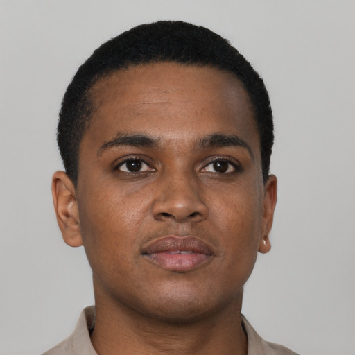 Neutral black young-adult male with short  brown hair and brown eyes