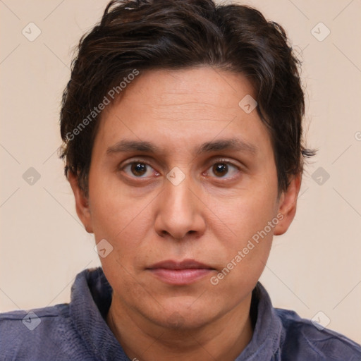 Neutral white adult male with short  brown hair and brown eyes