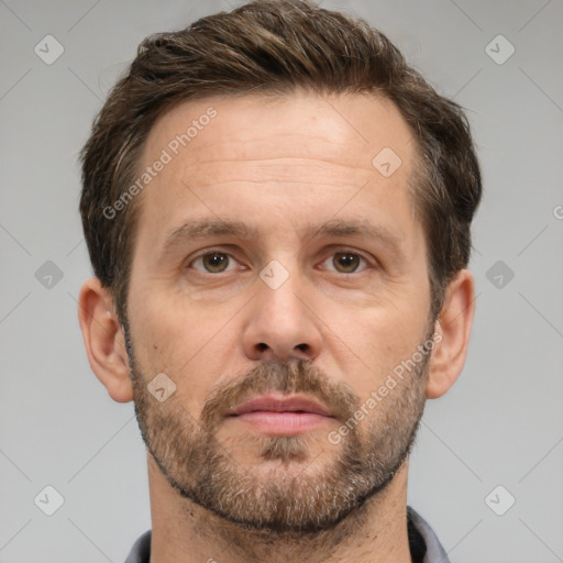 Neutral white adult male with short  brown hair and brown eyes