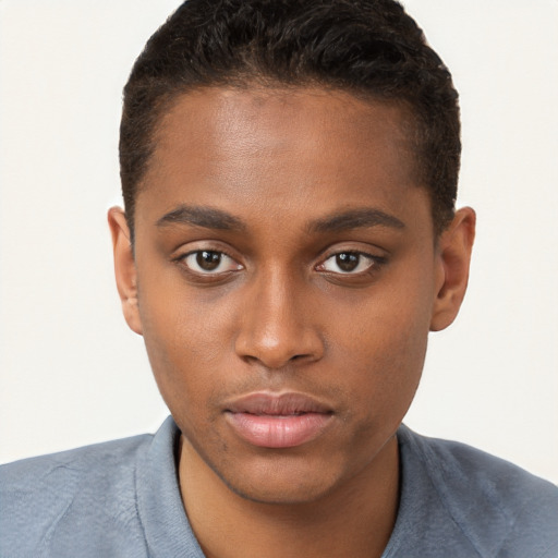 Neutral black young-adult male with short  brown hair and brown eyes