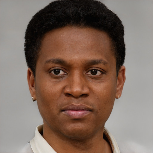 Neutral black young-adult male with short  brown hair and brown eyes