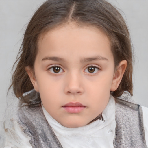 Neutral white child female with medium  brown hair and brown eyes