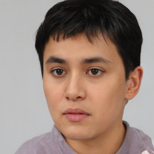 Neutral asian young-adult male with short  black hair and brown eyes