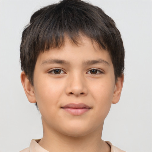 Neutral asian child male with short  brown hair and brown eyes