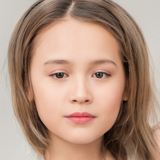 Neutral white child female with long  brown hair and brown eyes