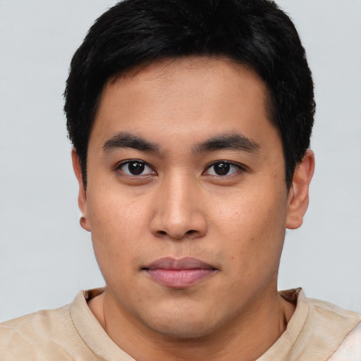 Neutral asian young-adult male with short  black hair and brown eyes