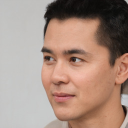 Neutral asian young-adult male with short  black hair and brown eyes