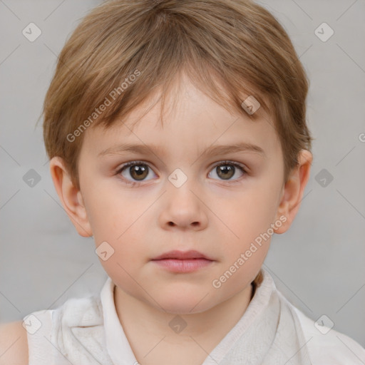 Neutral white child female with short  brown hair and brown eyes