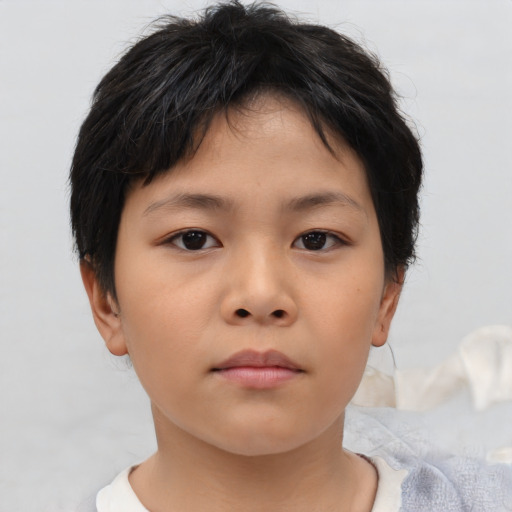Neutral asian child female with short  brown hair and brown eyes