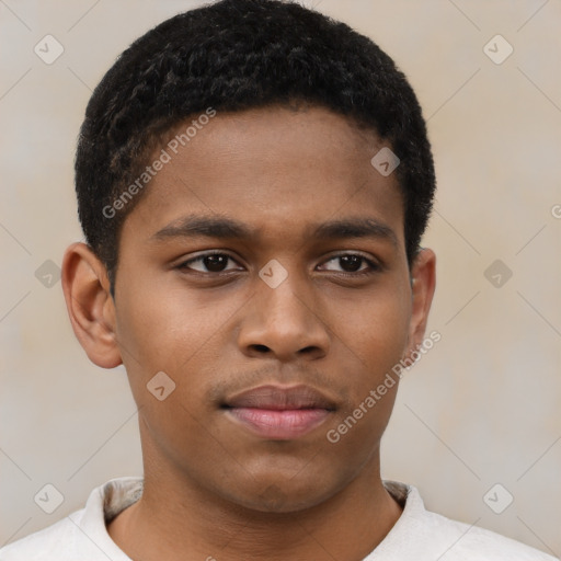 Neutral black young-adult male with short  brown hair and brown eyes