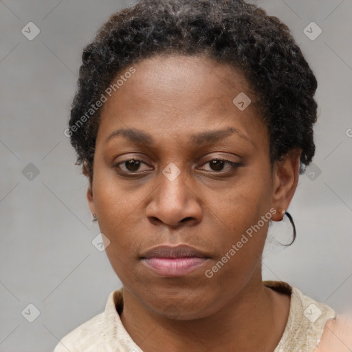 Neutral black young-adult female with short  brown hair and brown eyes