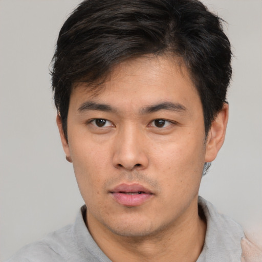 Neutral asian young-adult male with short  brown hair and brown eyes
