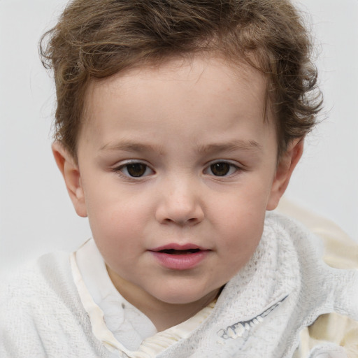 Joyful white child female with short  brown hair and brown eyes