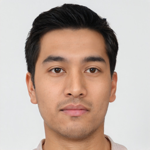 Neutral asian young-adult male with short  black hair and brown eyes