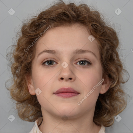 Neutral white child female with medium  brown hair and brown eyes