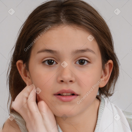 Neutral white child female with medium  brown hair and brown eyes