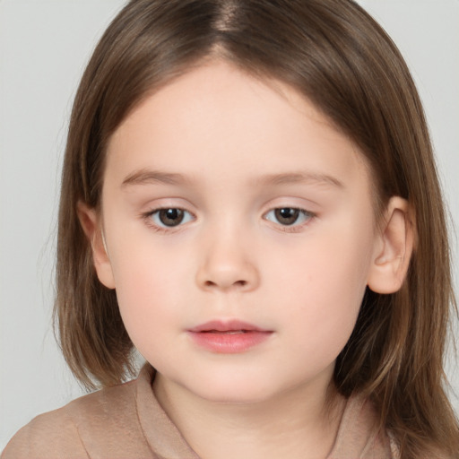 Neutral white child female with medium  brown hair and brown eyes