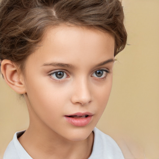 Neutral white child female with short  brown hair and brown eyes