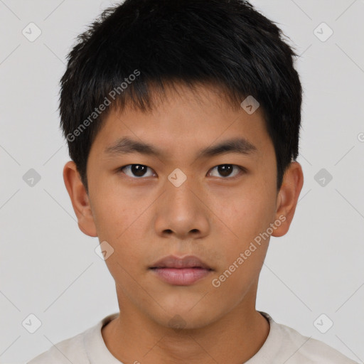 Neutral asian young-adult male with short  brown hair and brown eyes