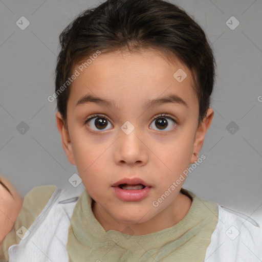 Neutral white child female with short  brown hair and brown eyes