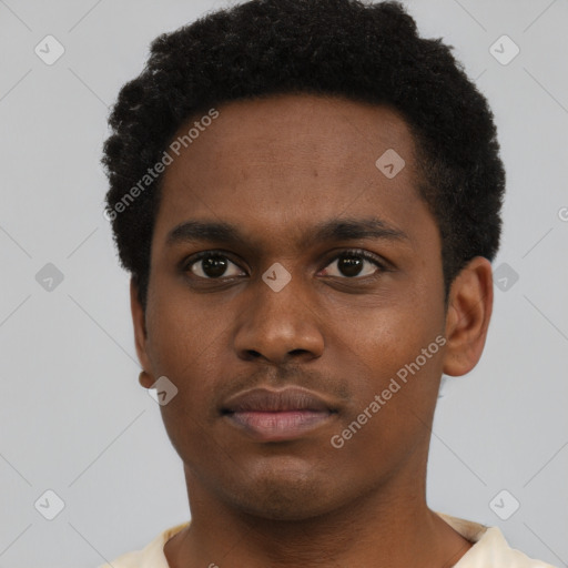 Neutral black young-adult male with short  brown hair and brown eyes