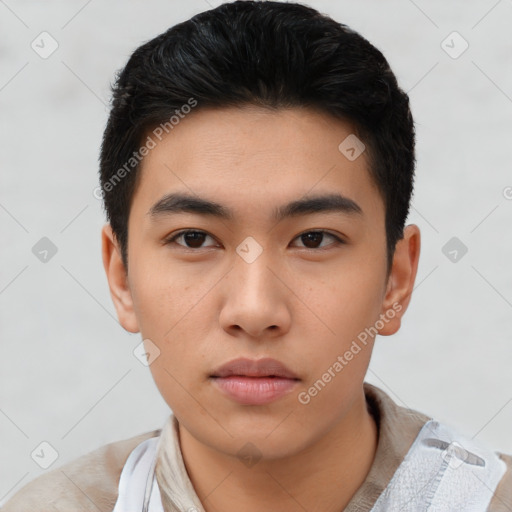 Neutral asian young-adult male with short  black hair and brown eyes