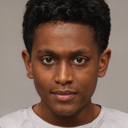 Neutral black young-adult male with short  brown hair and brown eyes