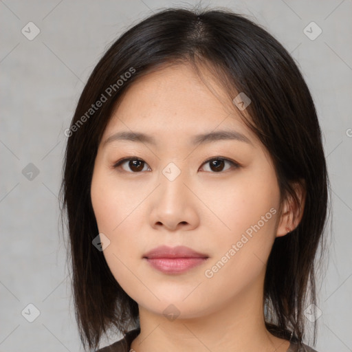 Neutral asian young-adult female with medium  brown hair and brown eyes