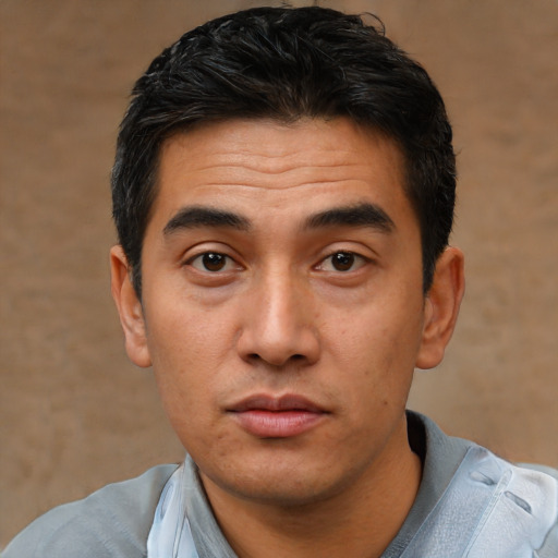 Neutral asian young-adult male with short  black hair and brown eyes