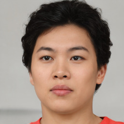 Neutral asian young-adult male with short  brown hair and brown eyes