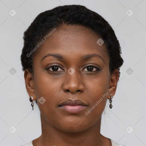 Neutral black young-adult female with short  brown hair and brown eyes