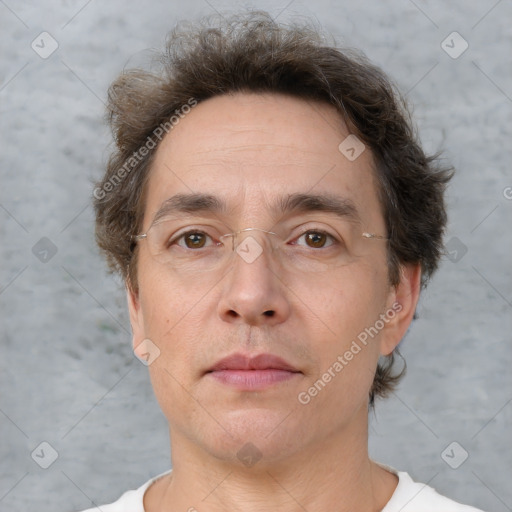 Neutral white adult male with short  brown hair and brown eyes