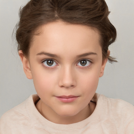 Neutral white child female with short  brown hair and brown eyes