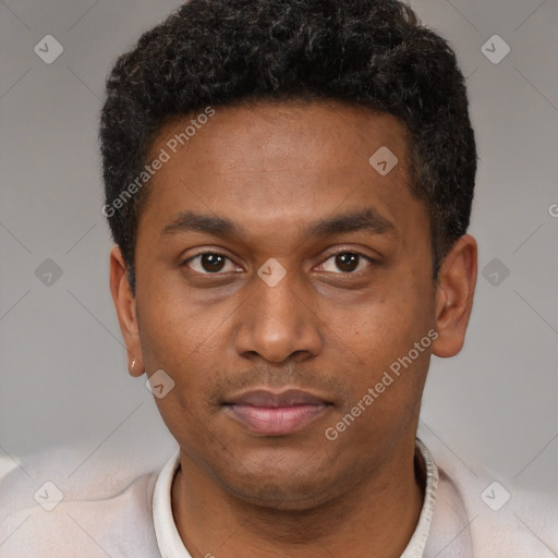 Neutral black young-adult male with short  brown hair and brown eyes