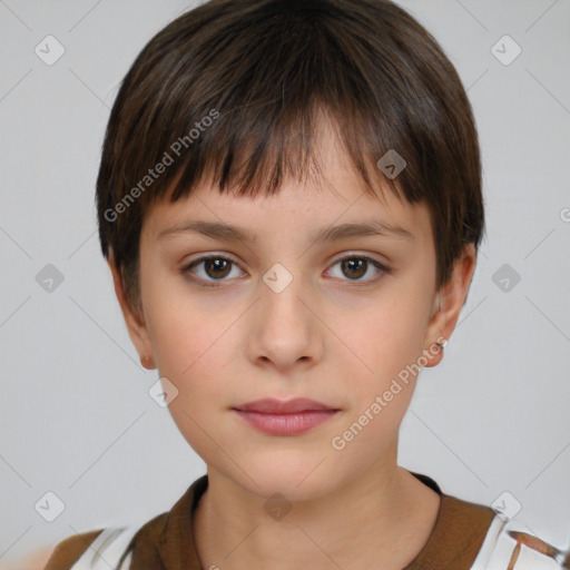 Neutral white child female with short  brown hair and brown eyes