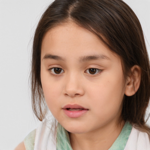 Neutral white child female with medium  brown hair and brown eyes