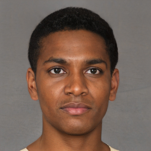 Neutral black young-adult male with short  brown hair and brown eyes