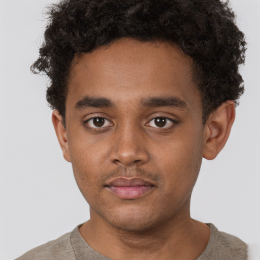 Neutral black young-adult male with short  brown hair and brown eyes