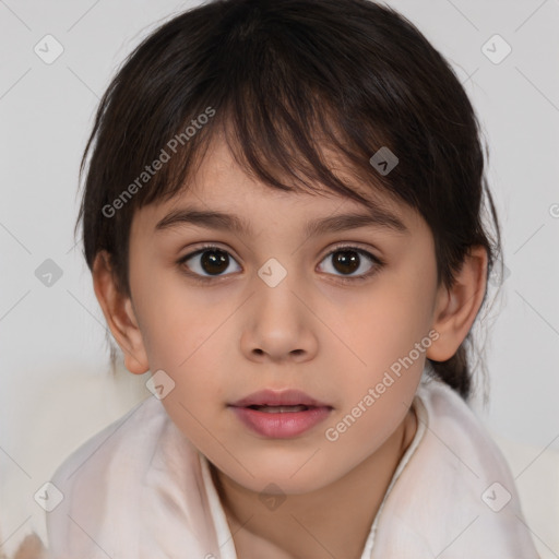 Neutral white child female with medium  brown hair and brown eyes