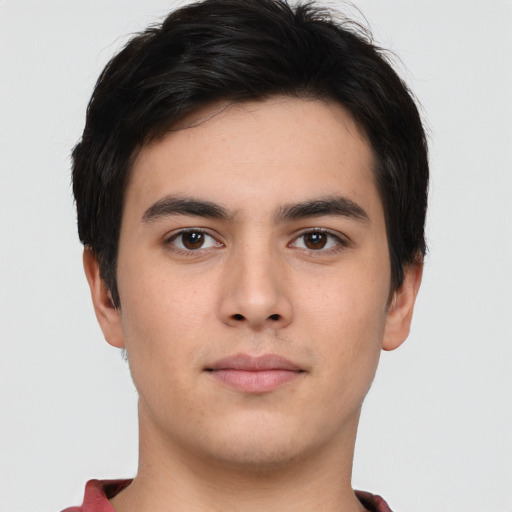 Neutral asian young-adult male with short  brown hair and brown eyes