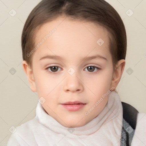 Neutral white child female with short  brown hair and brown eyes