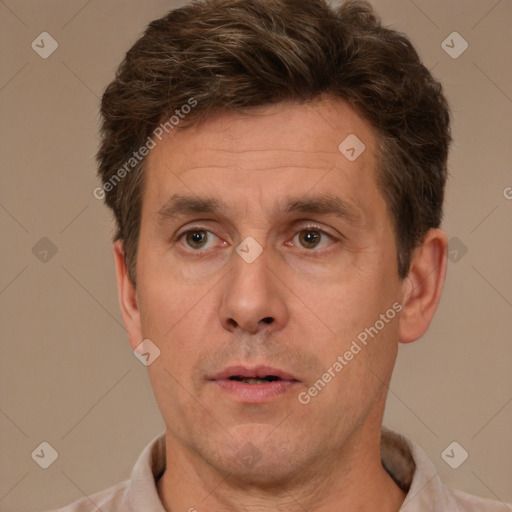 Neutral white adult male with short  brown hair and brown eyes