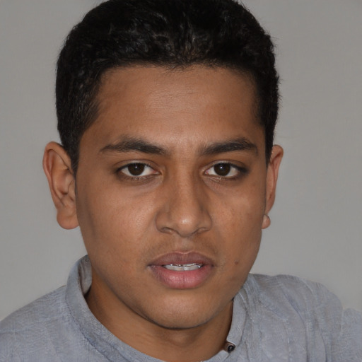 Neutral black young-adult male with short  brown hair and brown eyes