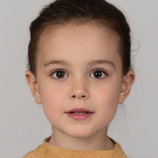 Neutral white child female with short  brown hair and brown eyes