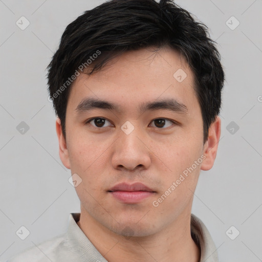 Neutral asian young-adult male with short  black hair and brown eyes