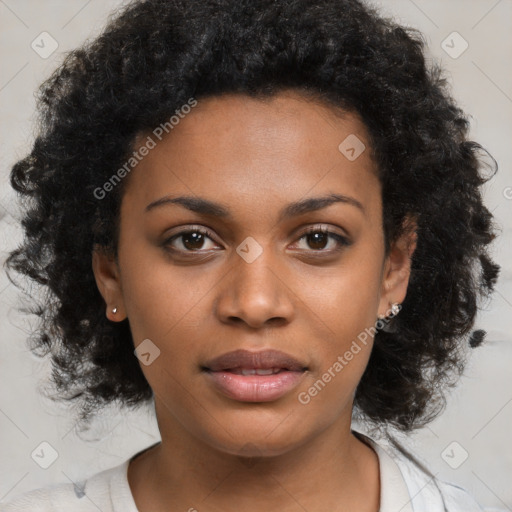 Neutral black young-adult female with medium  black hair and brown eyes