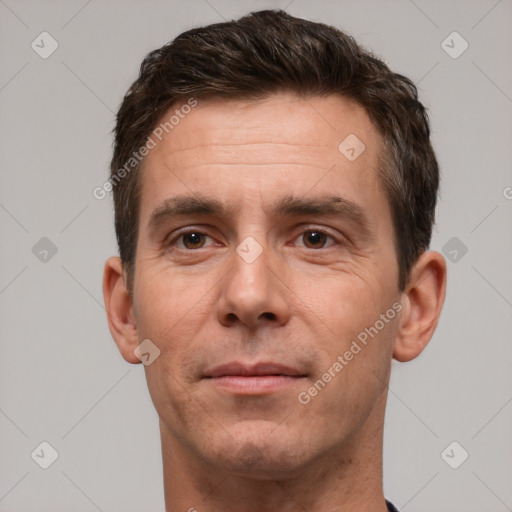 Neutral white adult male with short  brown hair and brown eyes