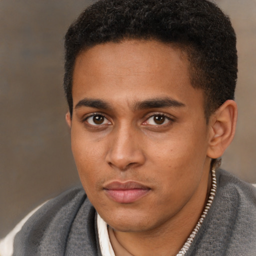 Neutral black young-adult male with short  brown hair and brown eyes