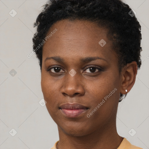 Neutral black young-adult female with short  brown hair and brown eyes