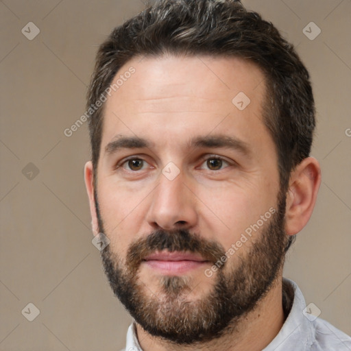 Neutral white adult male with short  brown hair and brown eyes